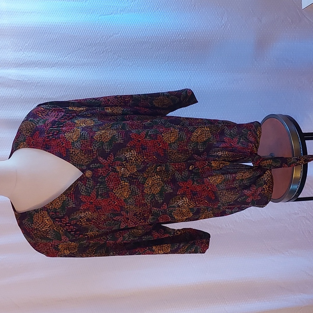 Carole Little Women's Top Blouse Rayon Floral Buttoned Front Tied Boho Size 22